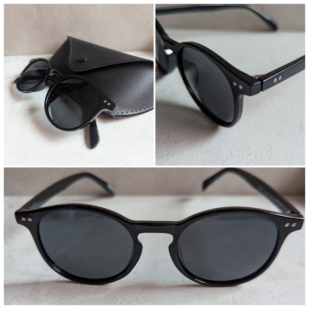 Black Round Unisex Sunglasses with Case